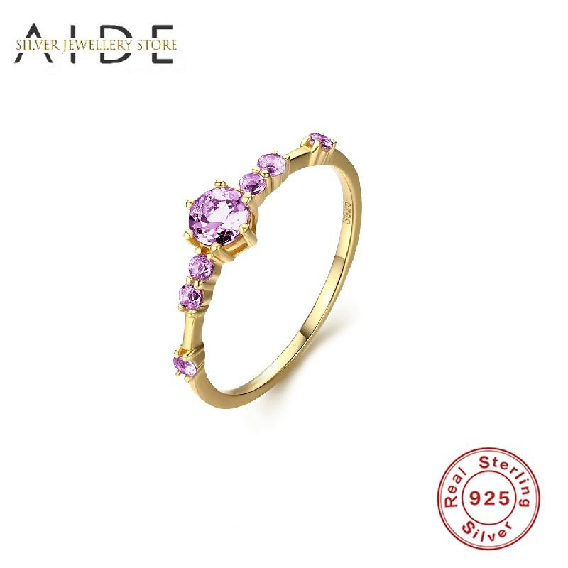

AIDE Exquisite 925 Sterling Silver Rings For Women Luxurious Purple Zircon Ring Wedding Engagement Gift Fine Jewelry anillos