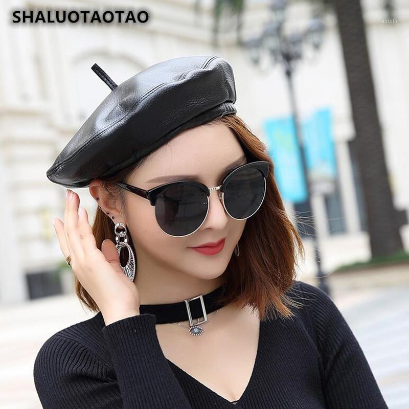 

SHALUOTAOTAO Lady Brands Fashion Genuine Leather Hat New Quality Sheepskin Berets For Women Elegant Noble Snapback Winter Caps1, Black