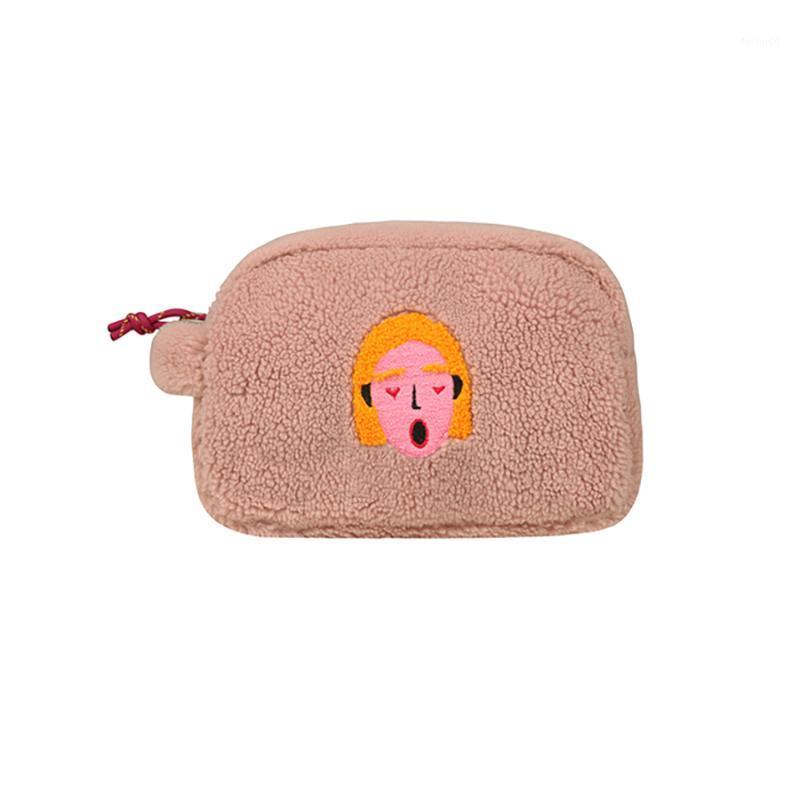 

Original creative fleece mini cosmetic bags for girls portable embroidered handbags in 3styles (FUN KIK store)1, Pink bag