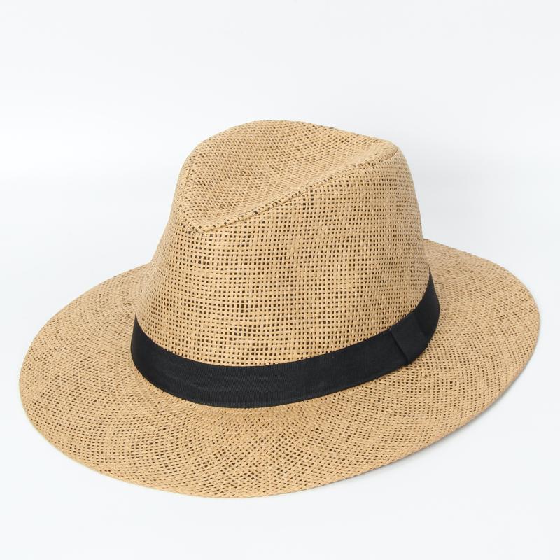 

Panama Straw Hat Adult Sun Hat Male Summer Beach Men and Women Fedora Hats 58CM, Khaki