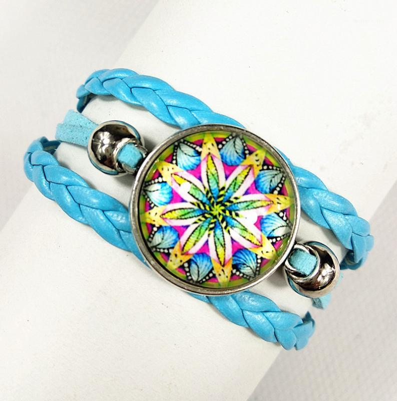 

Charm Bracelets 1pc 2021 Style Bandanna Bracelet Mandala Flower Buddhism Zen Glass Cabochon Bangle Hand Chain1