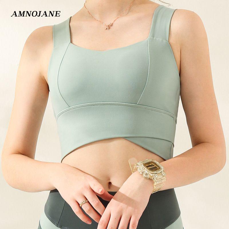 

Gym Clothing Cross Hem Padded Wireless Sports Bra Wide Straps Brassiere Sport Top Fitness Women Yoga Vest Training Bralettes Push Up Bras, Black