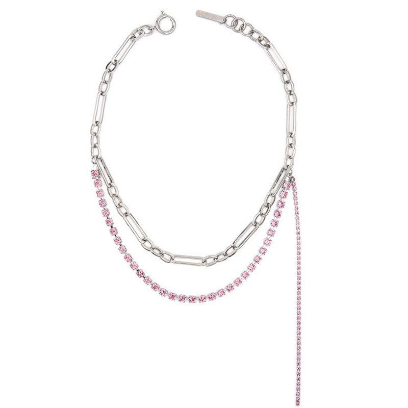 

Justine Clenquet Pink Female Necklace Bracelet French Elegant Zircon Chain Double Clavicle Chain Chokers Fashion Trend