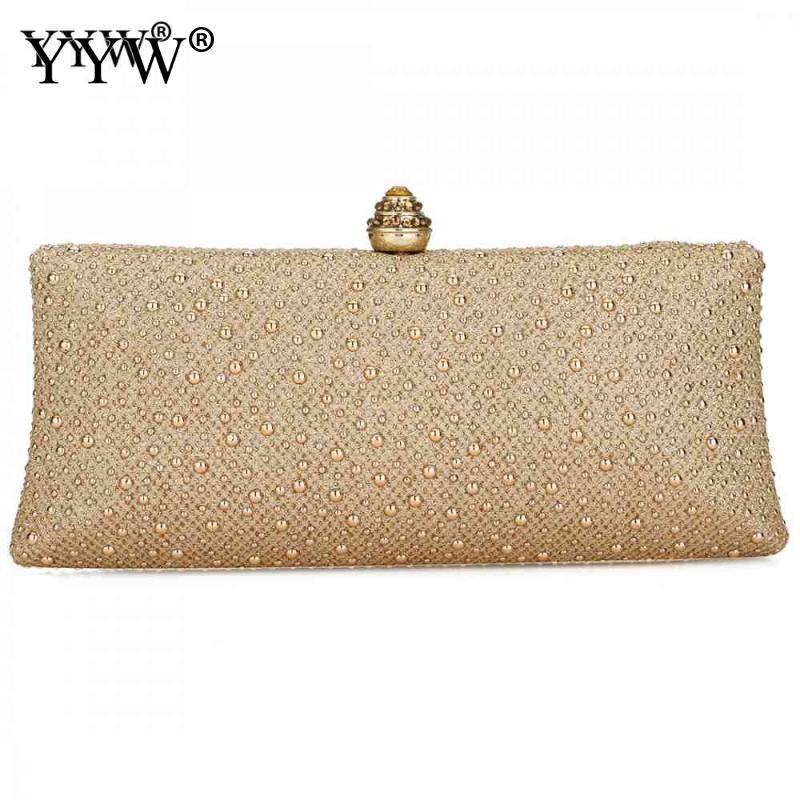 

Women'S Shoulder Bag Crystal Evening Purse Metal Clutches Silver Beaded Bridal Wedding Box Clutch Bags Bolsos Mujer, Black