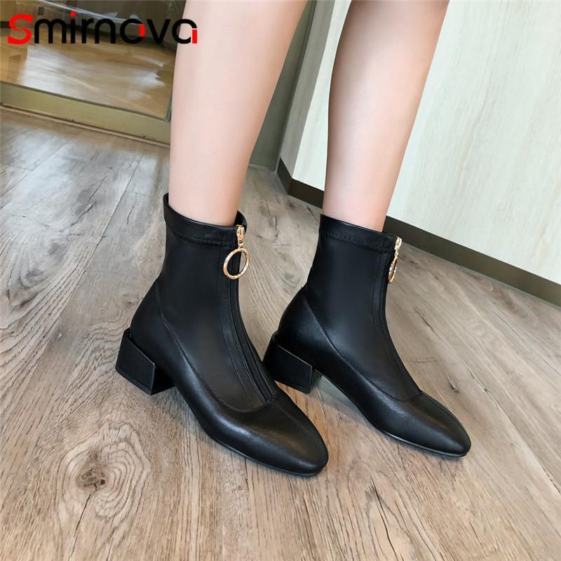

Smirnova 2020 new arrival ankle boots women round toe zip med heel casual shoes comfortable autumn winter short boots woman1, Black not fur