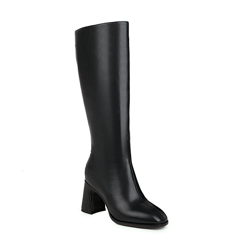 

2021 New Autumn Winter Knee High Square Heel Women Shoes Pu Leather Round Toe Ladies Boots Big Size 34-43 Rx5r, Beige