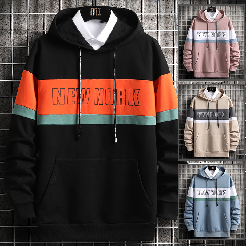 

Fashion Men's Hoodies Spring Autumn Streetwear Long sleeve pullover Men Sweatshirts Casual Splicing Men clothing Hoodie, Pink