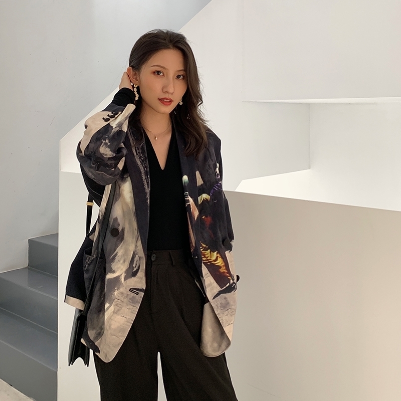 

Designer Women Blazers And Jackets Print Patchwork Plus Size Blazer Loose High Street Fashion Autumn Spring Blazer 201106, Ivorie