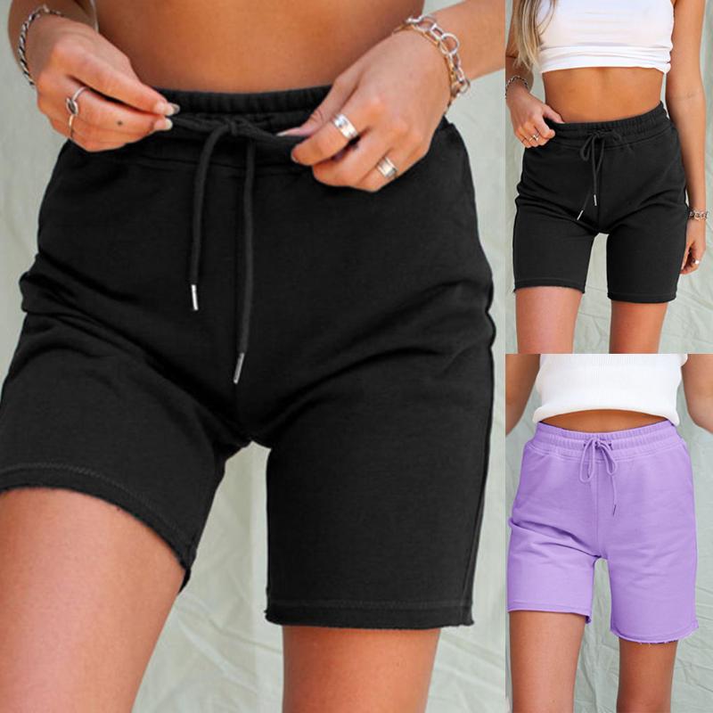 

Lace Up Casual Summer Shorts Women Simple Elastic Slim Straight Shorts Ladies Fashion Beach High Waist Black White Female