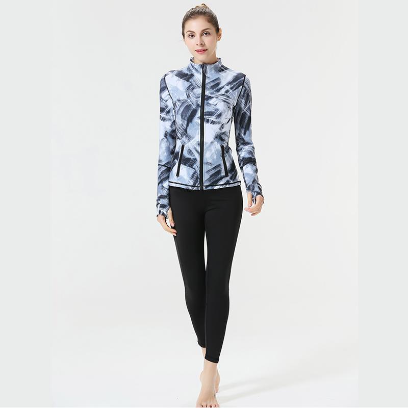 

Women' outdoor sportswear zipper quick drying sports jacket geometric print coat yoga gym snow running suit