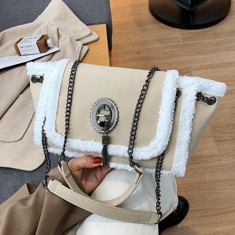 

Hot Sale Wool Crossbody Bags for Women 2021 New Wild Chain Tassel Flap Messenger Bag Lady Luxury Matte Leather Shoulder Handbag, Black