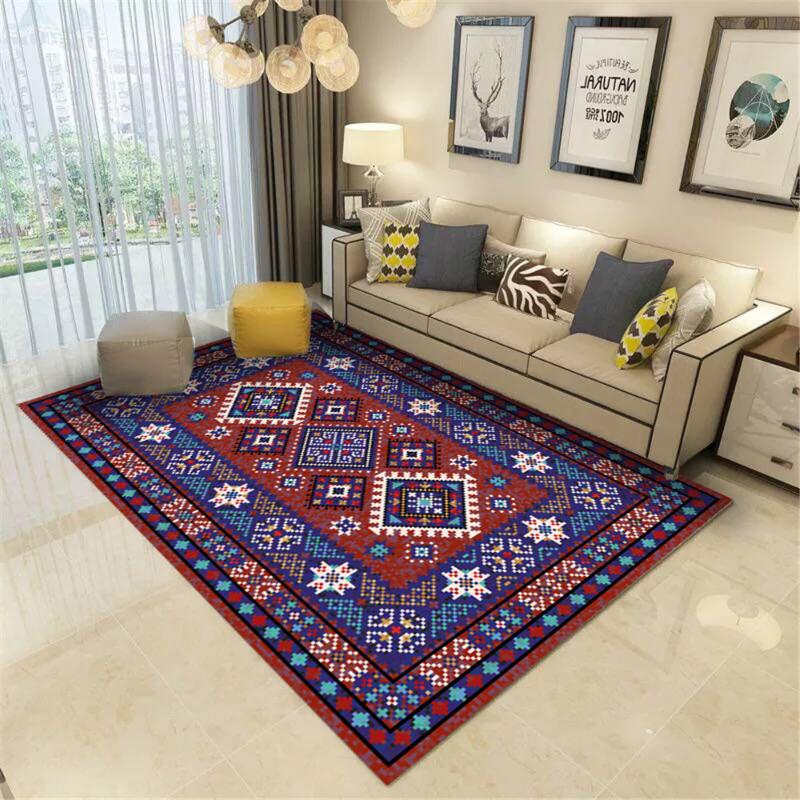 

National Style Parlor Decor Area Rug Flannel Non-slip Kitchen Bedside Floor Mat Geometric Corridor Rug Carpet for Living Room, No-03