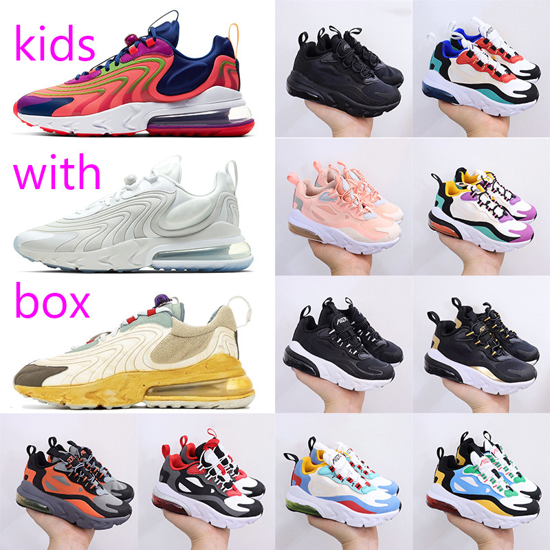 

With Box and socks New React Bauhaus TD Kids Shoes Boy Girls Running Shoes Black 270 Hyper Bright Violet Toddler Children Sneakers 24-35., A6