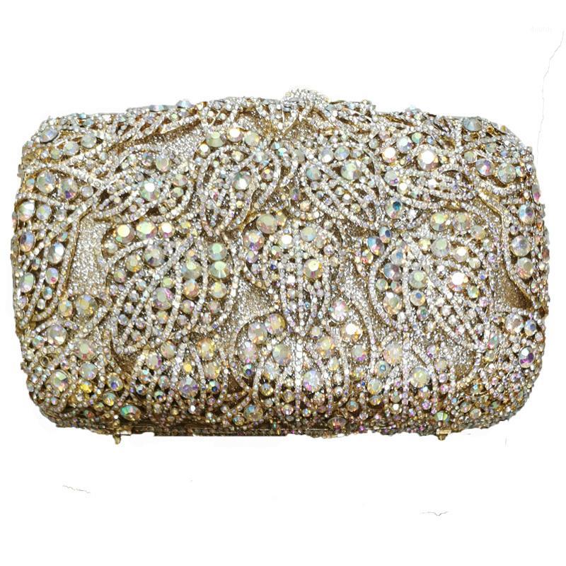 

High Quality AB Crystal Clutch Handbags Women Shoulder Bags Diamond Rhinestone Female Mini Purse Lady Dinner Clutches1, Silver