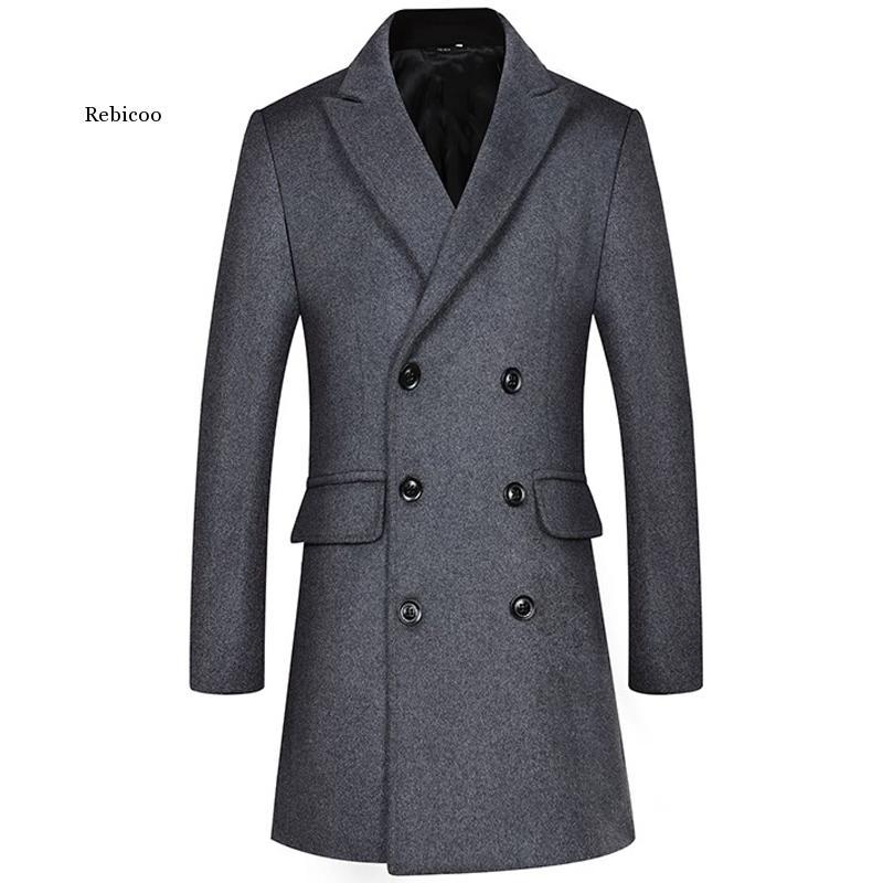 

Winter 37% Wool Men Thick Coats Double Breasted Classic Turn Down Collar Male Fashion Wool Blend Jackets Trench, Black