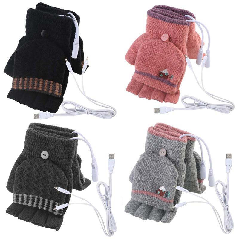 

Electric Usb Heated Gloves Winter Thermal Half-finger With Full-finger Knit Rechargeable For Outdoor Bike Cycling Office #T2G