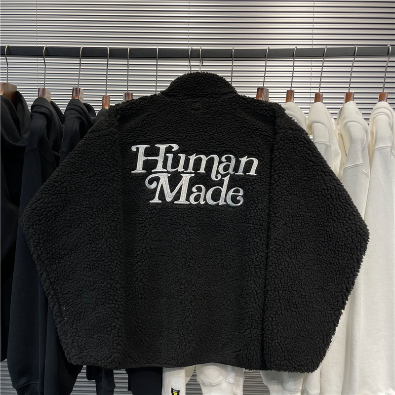 

Jacket Men Women 1 High Quality Embroidered Lamb Fleece Jackets Coats, Black