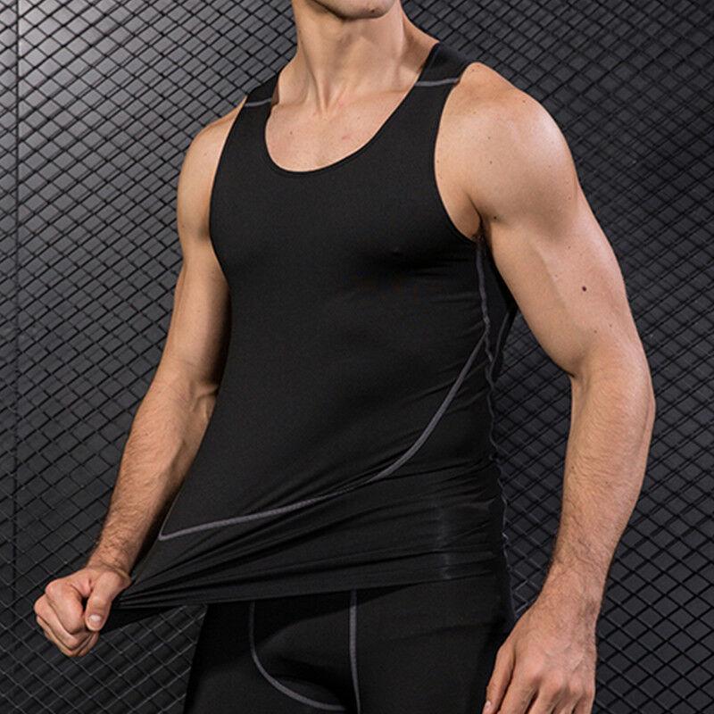 

Men Breathable Vest Shirt Compression Base Layer Muscle Fitness Sleeveless Tank Tops Bodybuilding Workout Male Tunic Clothing, Black