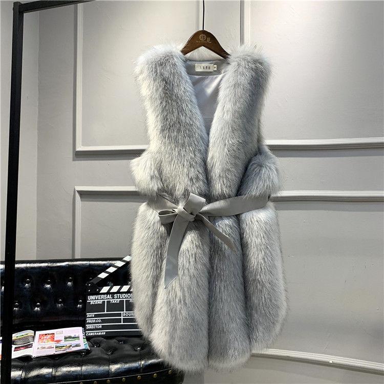 

Warm Women Faux Fur vest Coat Plus Size sleeveless Plush vests Female Jacket Fur Autumn Winter 2020 female Shaggy Outerwear, Gray