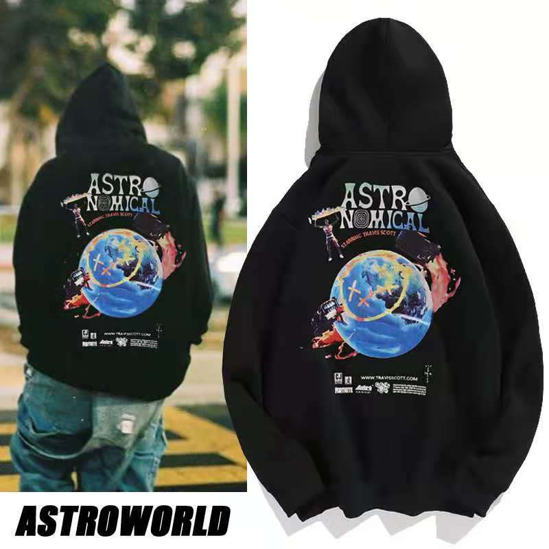 

Autumn and winter new men's hip-hop street style letter embroidery earth printing fashion cotton hoodie oversize sweatshirts Size -XXL, Black