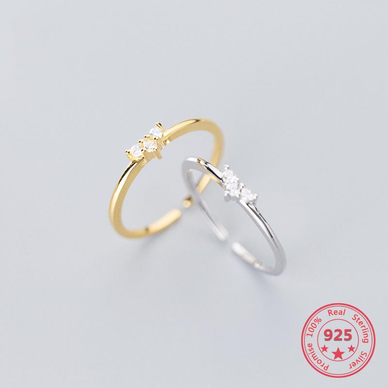 

Korean Style Fashion S925 Silver Ring Female Simplicity Temperament Inlaid Zircon Opening Adjustable Ring Accessories Jewelry