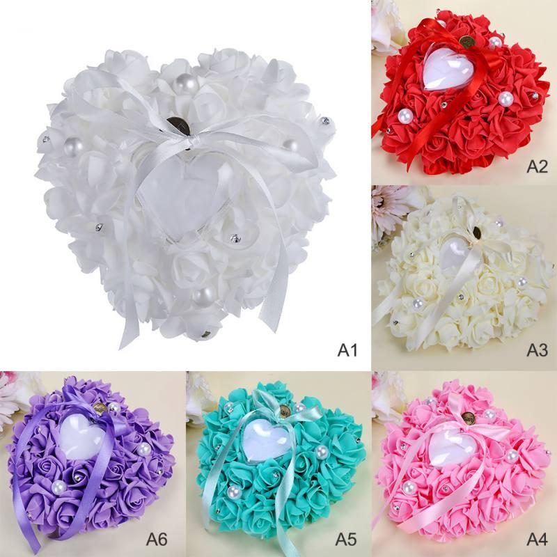 

Wedding Heart-shape Flowers for Wedding Ring Box Pillow Valentine's Day Gift Ring Pillow Cushion Bridal Ceremony Decor h