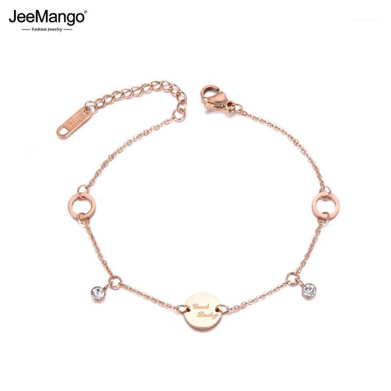 

JeeMango Trendy Titanium Stainless Steel CZ Crystal & Tag Charm Bracelets For Women Bohemia Chain Link Bracelet Jewelry JB190741