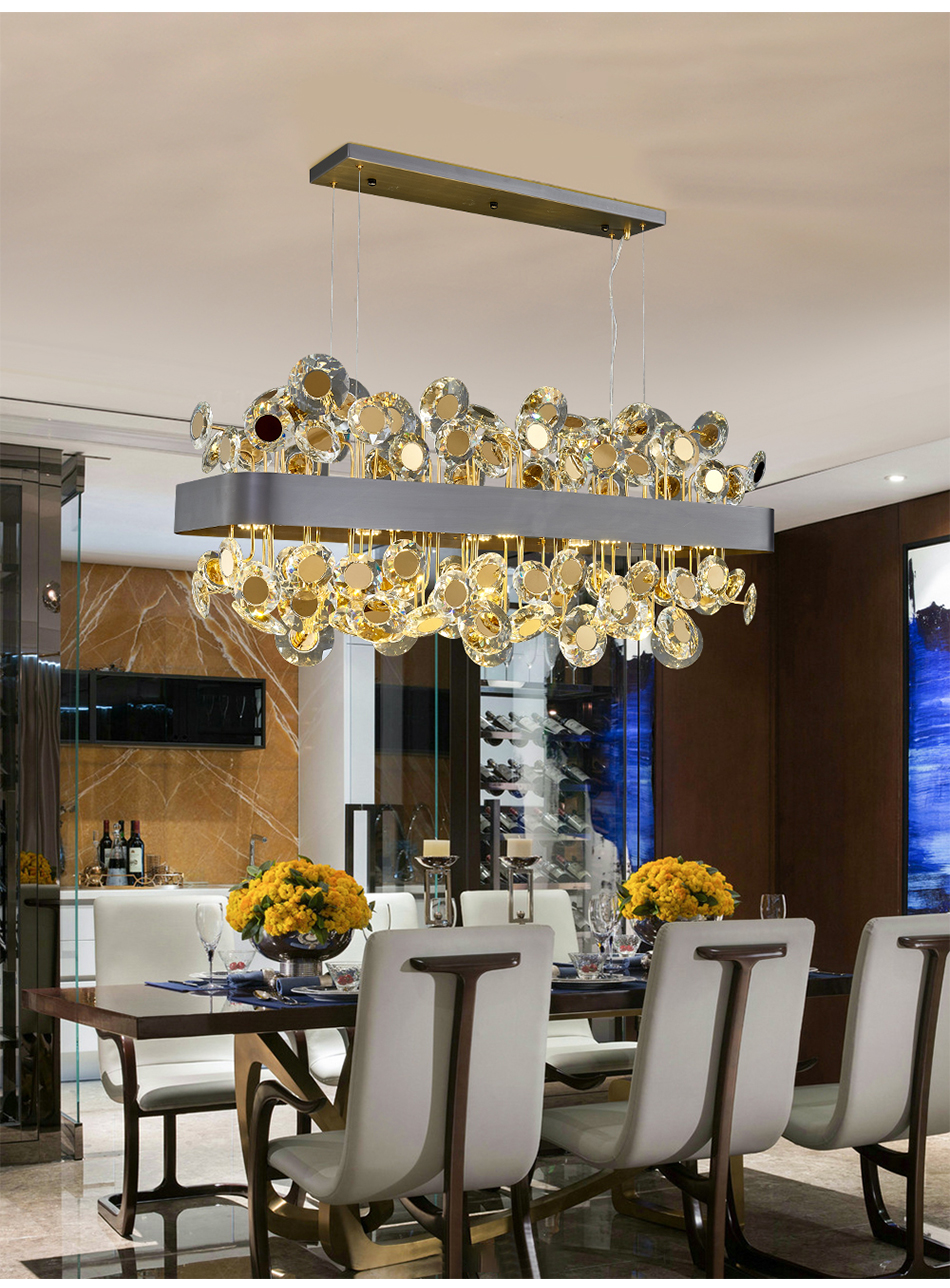 

Luxury crystal chandelier for dining room Gold/black led cristal lamp lighting new design rectangle kitchen island light fixture