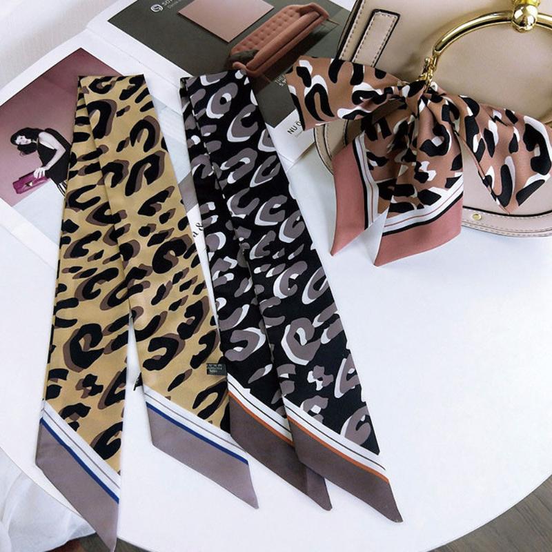 

2020 spring winter Women's Leopard Print Little Silk Scarf Hair Tie Band Neckerchief Multi-Purpose European and American neck