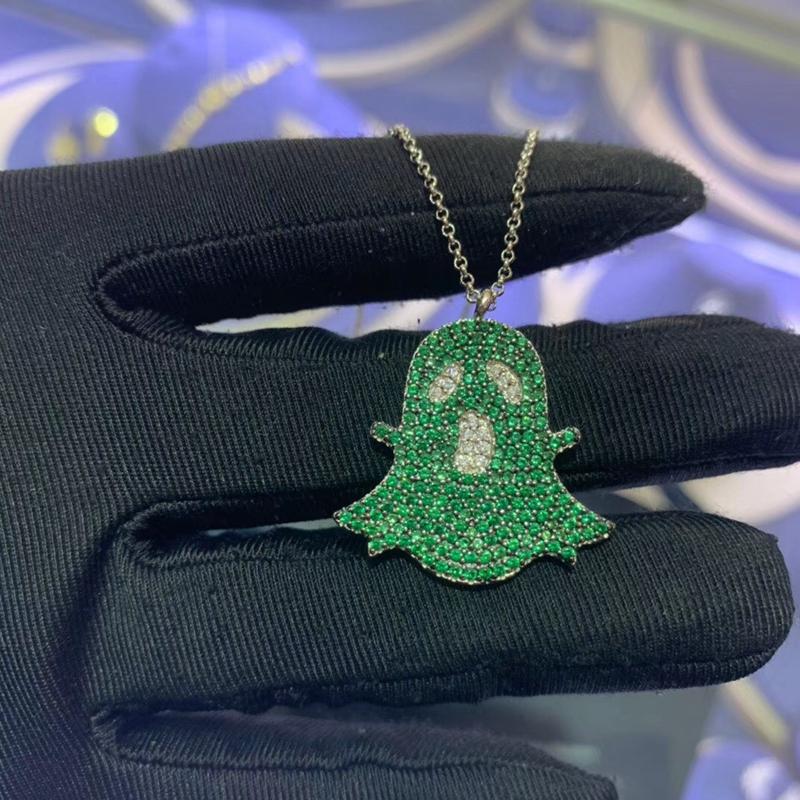 

Fashion Green Zircon Ghost Collar Necklace Paved Zircon Scream Ghost Adjustable Chain Necklace for Women Wedding Jewelry