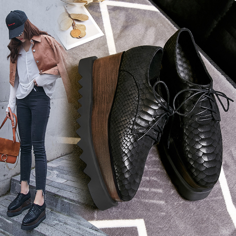 

2021 Women's Genuine Sheep Plus Size 22-26 in Length Pattern of Snake Shoes Woman Heels 9ETS, Black