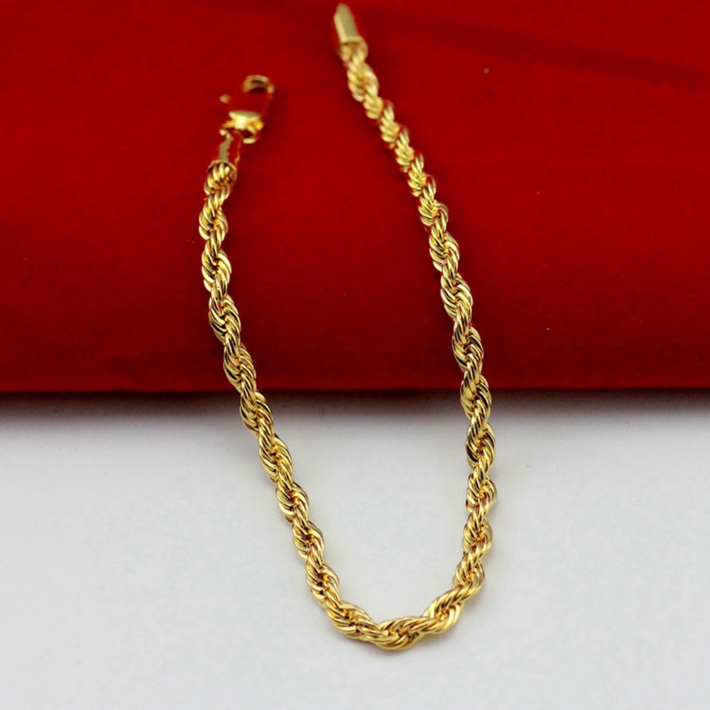 Classic Rope Chain 18k Yellow Gold Filled Twisted Bracelet For Women Men-image-613525091