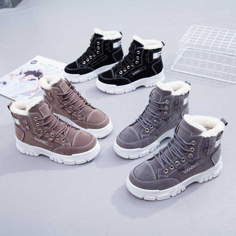 

Lace-up Casual Low-top Shoes Women's Autumn and Winter Plus Velvet Warm Shoes Wear-resistant Flat Rubber Sole Solid Color Suede1, Black