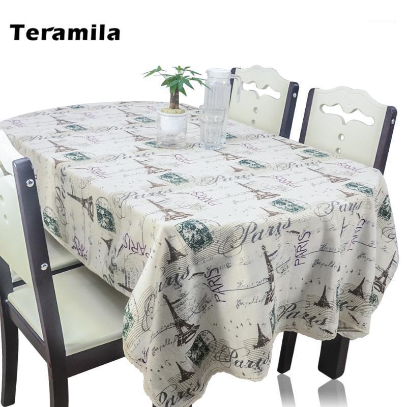 

Teramila Cotton Linen Table Cloth Tower Design Rectangular Tablecloth With Lace Dining Table Cover Square For Home Party Kitchen1, 01e0202