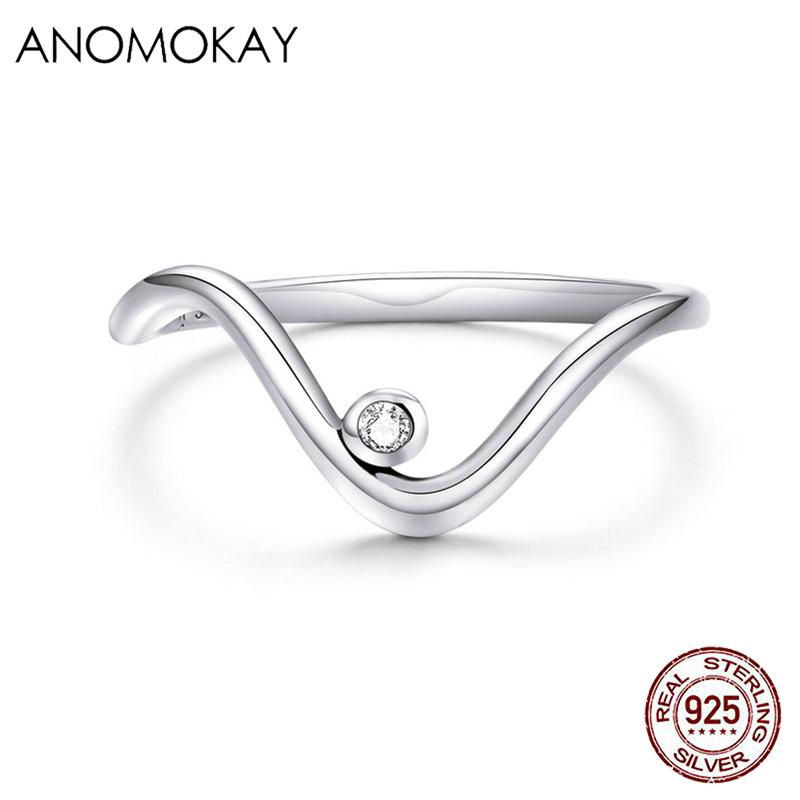 

Cluster Rings Anomokay Real 925 Sterling Silver Wave Finger For Women Minimalist Korean Style Fine Jewelry Bague Party Gift