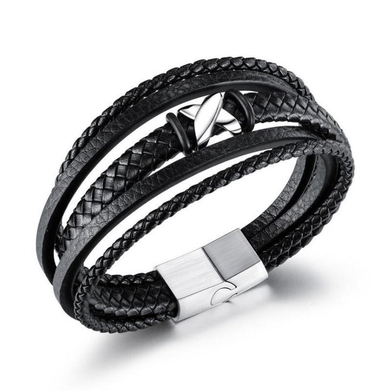 

Fashion Multi-layer Woven Bracelet X Alloy Leather Bracelet for Men and Women
