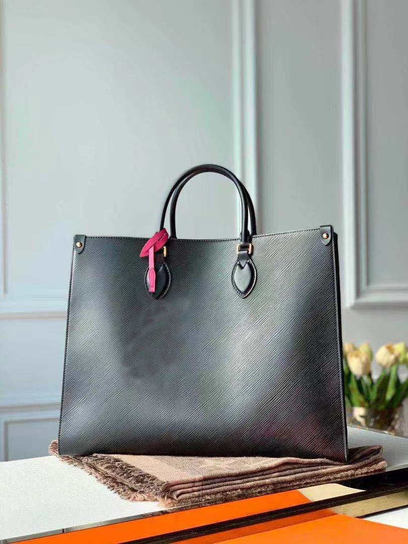 

ONTHEGO MM TOTE BAG with an eye-catching charm fashion woman grained leather shopping bag totes lady cow leather shoulder bag purse wallet, Red