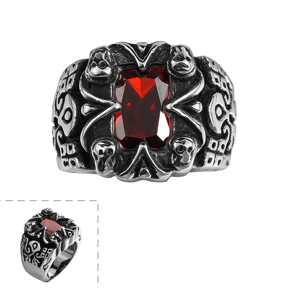 

Hot selling stainless steel men's ring, geometric red zircon steel titanium ring, accessories, fashion, personality, Europe, America, Annive