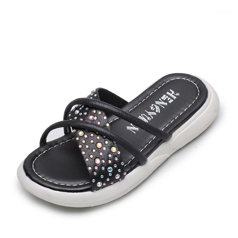 

Children's Slippers 2020 Best-selling Summer New Princess Rhinestone Slippers Non-slip Big Kids Beach Shoes Girls' Word Sandals1, Black