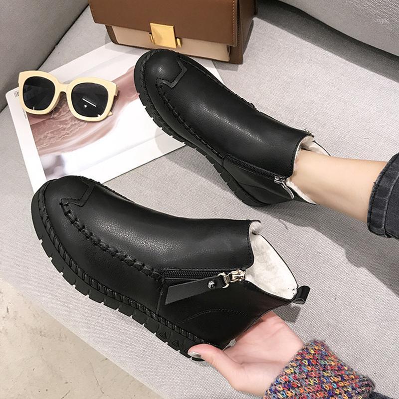 

Shoes Women's Mid Calf Boots Booties Woman 2020 Low Heel Round Toe Winter Footwear Leather Ladies Mid-Calf Flat Rubber1