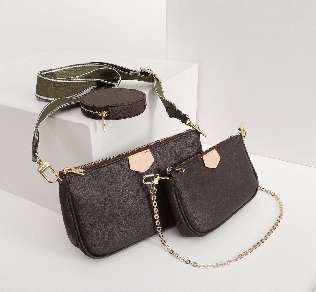 

Designer Luxury Favorite Bags Purses MULTI POCHETTE ACCESSORIES Women Brand Bag Three-Piece Suit Waist Pack Real Leather Shoulder Handbags, Green and pink straps