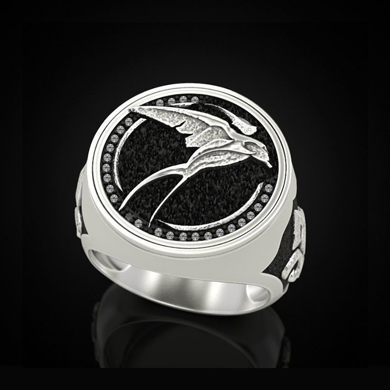 

Vintage Silver Plated Swallow Bird Ring Simple Design Micro Paved Rhinestones Rings For Men Women Punk Gothic Party Jewelry Gift F547