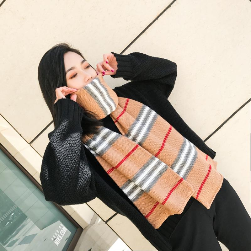 

Autumn and winter new striped wool scarf Korean classic double thick warm scarf ladies all-matching