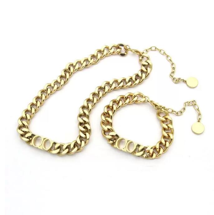 

50%off Fashion necklaces bracelets stainless steel letter gold cuban link chain necklace bracelet for mens and women Party lovers gift