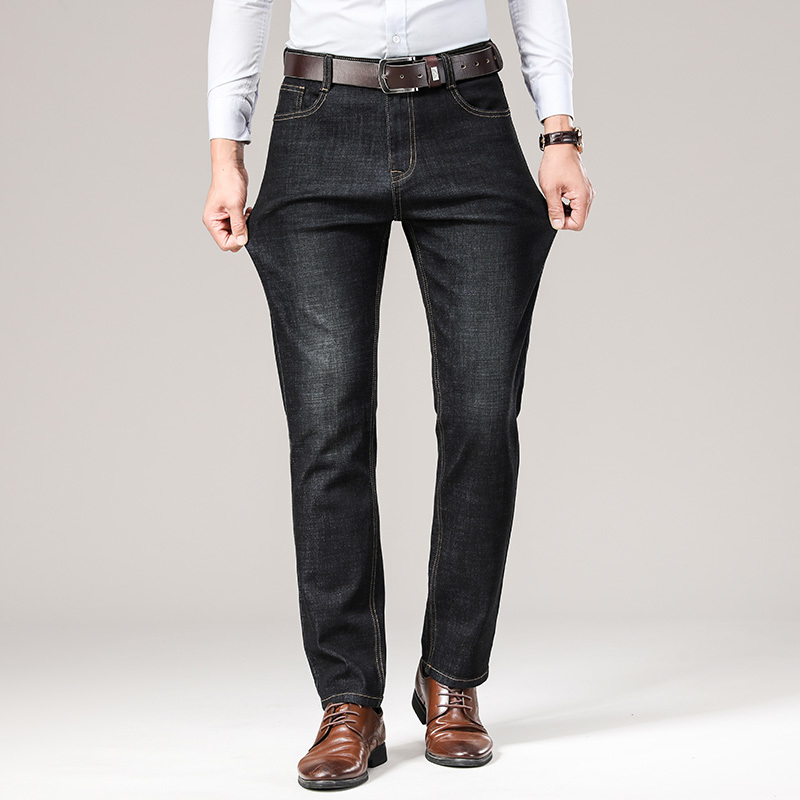 

Classic blue black style Stretch male 2020 Autumn jeans new casual business drawing thin cotton-fitting brim-branded pants, Red