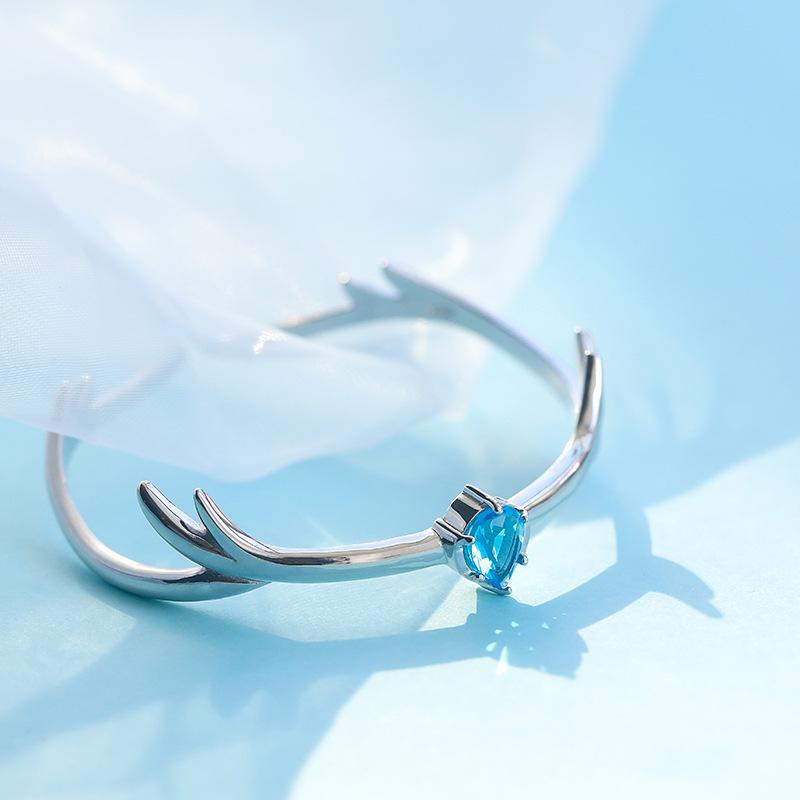 

New Fashion Opening Bracelet Blue Teardrop Zircon Antler Dainty Minimalist Silvery Jewelry For Women Wedding Statement Gifts