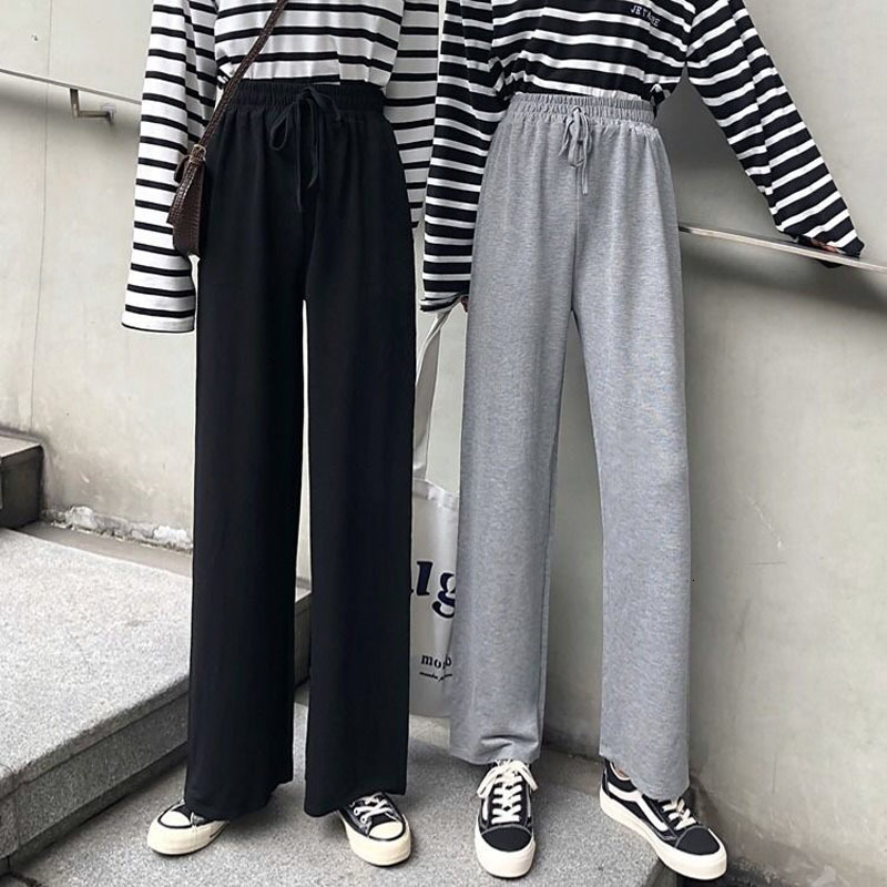 

2021 New Spring Summer Girl Loose Broad Elastic Waistline Jogging Plus Size Ladies'fashionable Pants 9DAQ, Black