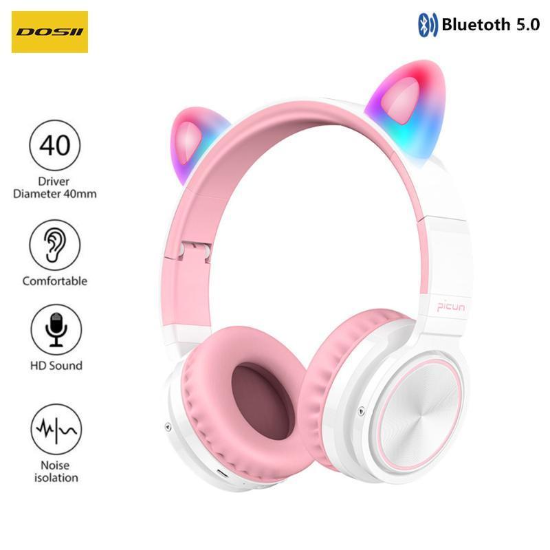 

Kids Bluetooth5.0 Cute Cat Ear Headsets Wireless Hifi Headphones Stereo Noise Cancelling Headphones LED Luminous with Microphone1, White