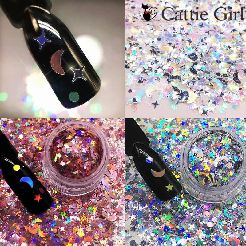 

1Box Rose Gold Star Ultrathin 3D Nail Decorations Holographic Charms Nail Paillette Laser Star Accessories Moon Manicure Design