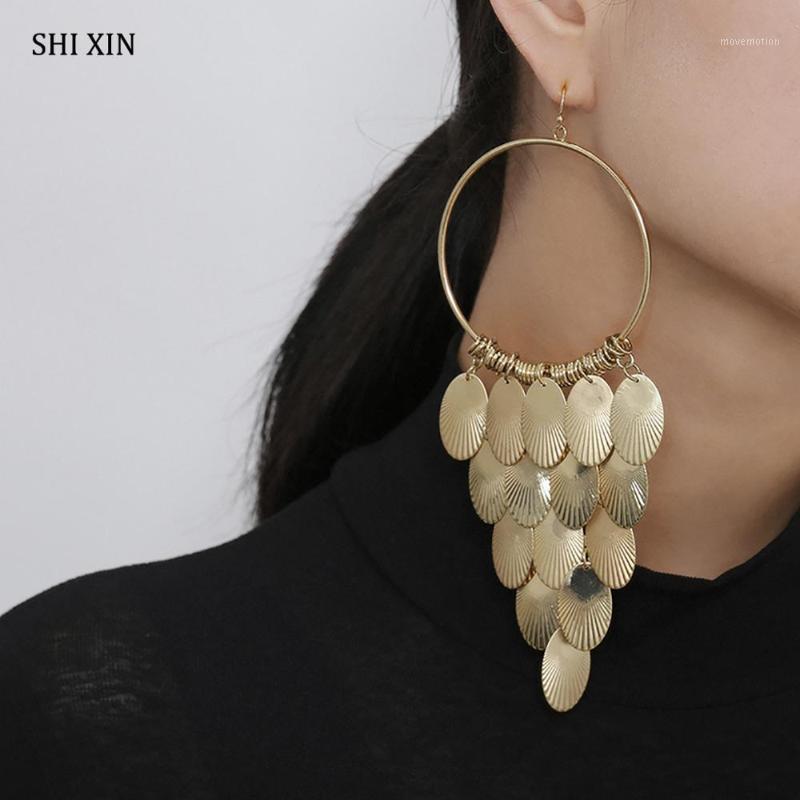 

SHIXIN Big Multilayer Coin Drop Earrings for Women Statement Dangle Earrings Large Fashion Jewelry Earing Dangling 20201